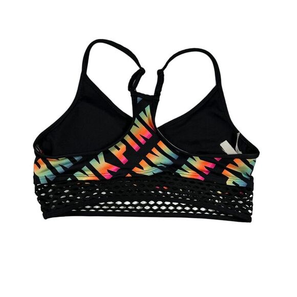 Victoria's Secret PINK Ultimate Rainbow Logo Sports Bra Workout Top - Picture 3 of 4